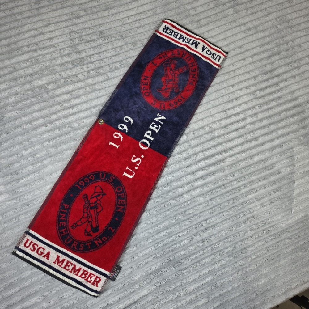 US Open Golf Towel 1999 USGA Member Pinehurst No 2 Blue White Red  Vtg